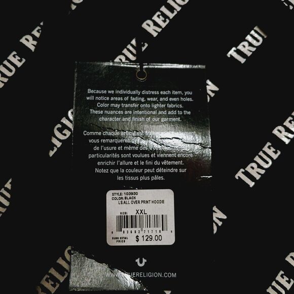 True Religion LS All Over Print Pullover Hoodie Men's Size 2XL - Picture 9 of 13